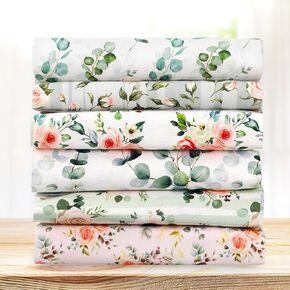 6pcs حزم نسيج القطن الزهري 18 × 22 بوصة ألوان مائية روز الأوكالبتوس الدهون الأوساط الأخضر الوردي الخياطة الأقمشة لديكور الحرف DIY