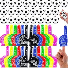 60 Pcs Football Party Favors 30 Pcs Mini Football Stress Balls 30 Pcs Foam Fan Finger Mini #1 Sports Themed Party Favor Bulk for Team Audlt Birthday Gift Supplies(Soccer)