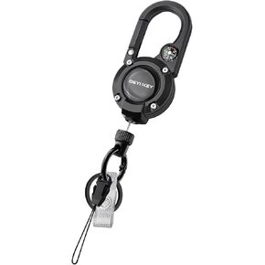Retractable Keychain Heavy Duty Carabiner Badge Holder, Tactical ID Badge Reel with 30.5" Steel Retractable Cord, 8.0 OZ with Compass, Badge Strap and Key Ring (1 Pack)