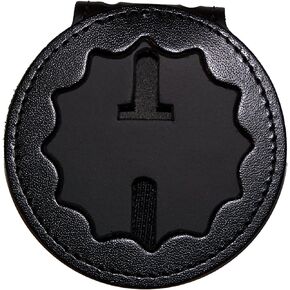 NYPD Lt or NY Dept of Corrections Belt Clip Badge Holder with Pocket and Chain (Cutout PF27, Height 2.2 inches)