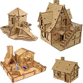 حزمة Towerrex DND Terrain Buildings: منازل صغيرة ، كبيرة ، وطيب ، فورج ، إكسسوارات DND للمنمنمات 28 ملم