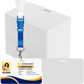200 Pack White PVC Cards with Slot Punch on Long Side, Blank Credit Cards CR80 30 Mil, Horizontal Slot Punch Card, White Plastic ID Card for Business Office Custom ID Badges