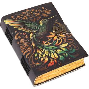 Blank Book of Shadows Spell Leather Journal Vintage Notebook Wiccan Sketchbook Drawing Deckle Art 200 Pages Hummingbird Printed Colorful Journals