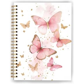 دفتر ملاحظات من الوردي والذهبي الفراشة ، مجلة Preppy Butterfly Journal ، المجلات اللطيفة للنساء ، اللوازم المكتبية الجمالية ، دفاتر حلزونية غلاف جمالي ، 5.5 × 8.3 بوصة