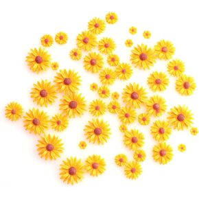SOWAKA 50 PCS Daisy Resin Flatback زخرفة متعددة الحجم لطيف سحر زهرة أنيقة خمر لجمع المجوهرات DIY Making Finding Hair Clip Brooch Carring Decoration بطاقات عيد ميلاد ديكور