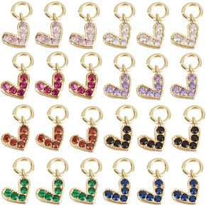 Beebeecraft 1 Box 24Pcs Mini Love Heart Charms 18K Gold Plated Dangle Cubic Zirconia Pendant Charms Craft Supplies for DIY Jewelry Making