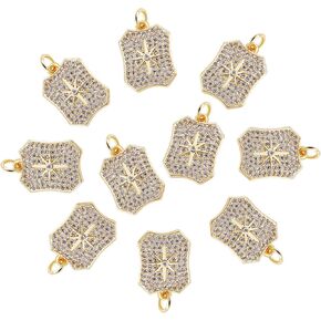 10Pcs Brass Micro Pave Cubic Zirconia Charms Pendants North Star Rectangle Golden Charms for DIY Jewelry Bracelets Necklace Earrings Craft Making