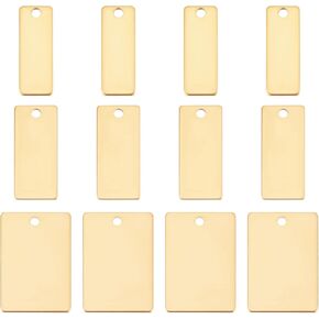 DICOSMETIC 12Pcs 3 Sizes Stainless Steel Pendant Stamping Blanks Tag Pendants Gold Name Plate Stainless Steel Bar Charms for Bracelet Necklace Jewelry Making, Hole: 2.5-2.6mm