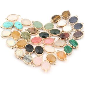 QSLLER 10 Pcs Natural Stone Connectors,Faceted Egg Shape Natural Semi-Precious Stone Pendant Charms DIY for Necklace or Jewelry Making