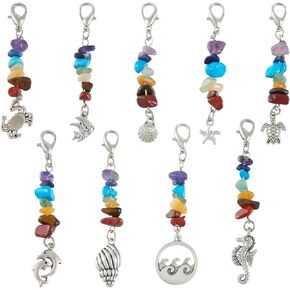 9pcs chakra gemstone keychain charms shell turtle butterfly conch western sea leuties charms chip chip stone andants with kyster claw claws for back keychain back charming rolement