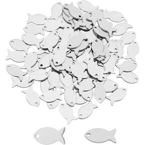 UNICRAFTALE 100pcs 13mm Long 304 Stainless Steel Charms Fish Dangle Charm 1mm Hole Silver Tone Pendants for DIY Crafting Necklace Bracelet Jewelry Making 13x7x1mm