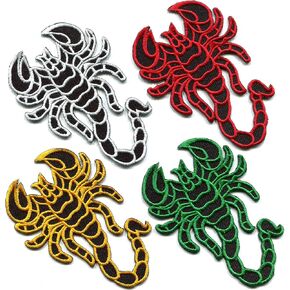 Lot of 4 Scorpion Biker Tattoo White Gold red Green Embroidered Appliques Iron-on Patches