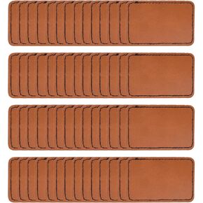 60 pcs بقعة جلدية فارغة مع مستطيل لاصق lasable laseable patch patch faux paux paux for hats fabric fabric repar sew sew supplies (3 × 2 بوصة) (khaki)