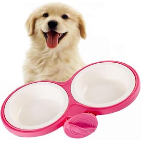 Pet Durable Bowl Cage Bowl,Pet Food Water Removable Bowls with Bolt Holder Hanging Cage Coop Cup Non-Skid Feeder Set Double Diners Portable for Feeding Dogs Cats Birds, Pink