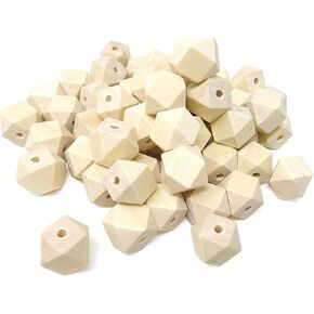 HONBAY 60PCS Polygon Polygon Wood Beads غير مصفولة بالجبات الخشبية الخشبية لصنع المجوهرات المنزلية (16 مم)
