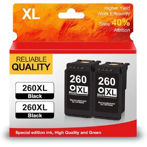 260xl من خراطيش حبر الحبر الأسود بديل حزمة التحرير والسرد لـ Canon PG-260 PG-260XL 260 XL الحبر مع PIXMA TS5320 TS5300 TS6420 TR7020 TR7022 (2 أسود)