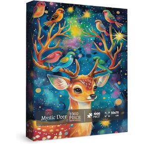 Colorful Deer Bird Puzzles for Adults 1000 Pieces, Cute Animal Fantasy Art Painting Stars Jigsaw Puzzles, Magic Difficult Challenging Puzzle