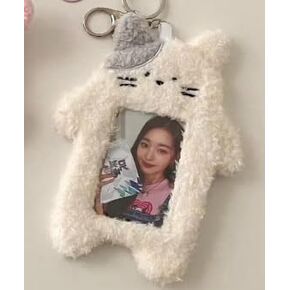 White Photocard Holder, Cartoon Plush Photocard Holder Outdoor Girl Korean Style ID Card Cover Protective Case Card Sleeve Student Rabbit Identification Badges Supplies, Office and School Supplies