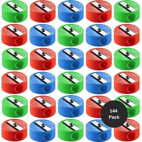 Pencil Sharpeners in Bulk - Pack of 144 Pocket Sized Mini Handheld Pencil Sharpener for Kids, Plastic and Colorful for Party Favors, Goodie Bags, Classroom Prizes and School Supplies by Bedwina