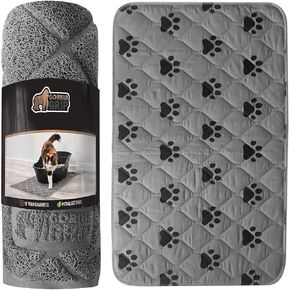 Gorilla Grip Cat Mat and Reusable Pet Pad, Both in Gray Color, Cat is Size 35x23, Pet Pad is Size 22x22, Fits 24 Inch Crates, 2 Item Bundle
