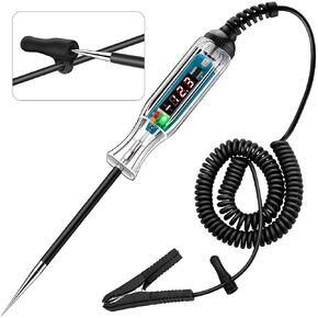 Upgraded 3-72V Digital Automotive LED Circuit Tester, DC Voltage Test Light with Voltmeter & Portable Spring Wire, Vehicle Circuits Low Voltage Light Tester Pen with Sharp Stainless Probe