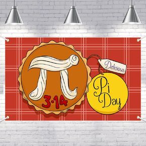 Lofaris Red Cute Pi Day Banner Funny Mathematical Mathed Parkdrop Spiral Pi 3.14 Procession Decord Supplies for Party Classroom 70.8x43.3 (inch)