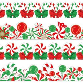 Whaline 69Ft Christmas Bulletin Board Borders Red Green Candy Cane Adhesive Trim Border for Xmas Holiday Classroom Office Decoration
