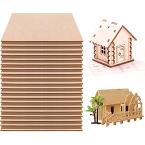 Fabbay 20 Pieces Basswood Sheets Thin Wood Sheets Craft Wood Board Unfinished Plywood for Craft DIY Wooden Plate Model Wooden House Aircraft Ship Boat School (Rectangle Style, 10 x 10 x 1/8 Inches)