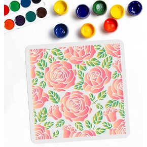Mayjoydiy Rose Flower Stencils قالب خلفية روز 11.8 "× 11.8" روز الأزهار الألياف الأليفة الطلاء الحرفية القابلة لإعادة الاستخدام على خشب القماش الأثاث ديكور المنزل