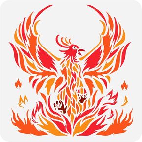 Fingerinspire Phoenix 11.8x11.8inch reusable Firebird Drawing stencil Diy Art Phoenix Bird Decoration Tomplate للطلاء على الخشب والجدار والورق والأثاث