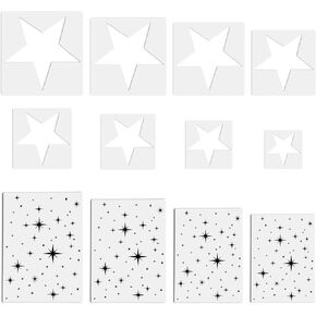 12Pcs Star Stencils for Painting, Small to Large Star Stencil Kit Reusable, Different Size Plastic 5 Point Star Stencils for Crafts, Pentagram Template for Spray Paint Fabric Wall Flag Arts Paper