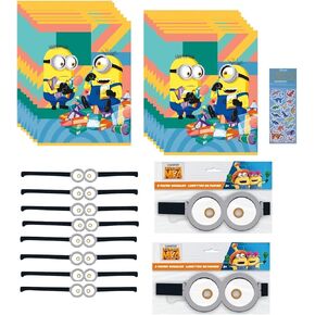 Unique Despicable Me Birthday Party Supplies Favor Bundle Pack includes 16 Loot Bags, 16 Paper Goggles, 1 Dinosaur Sticker Sheet