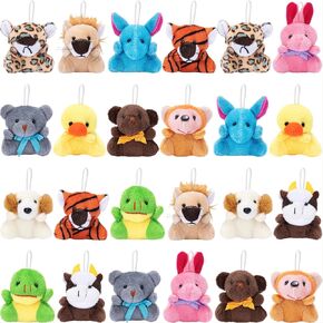 Easter Basket Stuffers for Kids Girls Boys, 24 Pack Small Animal Plush Bear Toy with Cards, Stuffed Animal Keychains, Easter Party Favors Supplies School Classroom Prize Easter Treat Bags