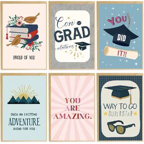 24 Inspirational Graduation Cards Pack, 4 x 6 IN Graduation Cards Bulk with Envelopes and Stickers, Congratulations Grad Card for College High School Middle School Preschool, Grad Party Gift