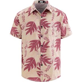 JOGAL Men's Flower Short Sleeve Button Down Hawaiian Shirt in Saudi Arabia