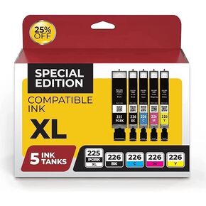 PGI 225 & CLI 226 حبر CARTRIDGE CARTRIDGE. يعمل مع PIXMA MX882 MX892 MG5320 MG6220. يتضمن 1 pgi-225xl أسود ، 1 cli-22xl أسود ، 1 سماوي ، 1 أرجواني ، و 1 حبر أصفر