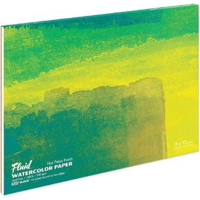 Fluid Watercolor Paper Block, 6 x 8 inches, 15 Sheets, 140 lb (300 GSM) Hot Press Paper Pad for Artist Painting and Wet Media