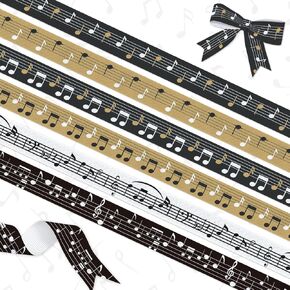 6 Pack Music Note Ribbon Set - 5/8 Inch x 3 Yards Each Grosgrain Ribbons, for Music Theme Party Decorations, Instrument Gift Wrapping, Crafts | Musicians, Teachers, Students