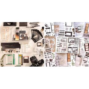 Doraking 94pcs Film Film Scrapbook Packs for Journessing Supplies ، ملصقات Washi Material Papers Memos Memos ملصقات شريط مقاومة للماء للمجلات المخططين الجمالية DIY Art Crafts Collage