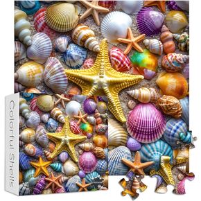Colorful Seashell Puzzles for Adults 1000 Piece, PICKFORU Summer Beach Seaside Puzzle Starfish Conch, Difficult Challenging Unique Ocean Theme