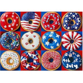 Motiloo Patriotic Donuts 500 Piece Puzzles for Adults - American Flag Theme, with Vibrant Red, White & Blue Artwork Puzzle for Family Game Night & Home Decor