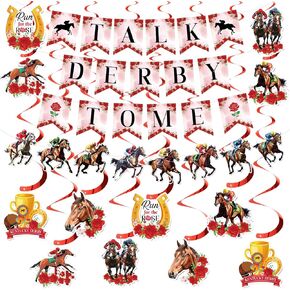 14PCS KENTUCKY Party Decorations Derby ، Derby Day Banner و Horse Racing معلقة دوامات الفارس على جوسة شنق