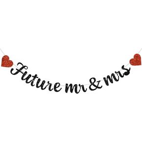 Glitter Gold Future Mr & Mrs Banner with Heart,Pre-Strung,Engagement Ceremony Decor Bridal Party Wedding Decorations,Bachelorette Party, Wedding Eve Parties Supply