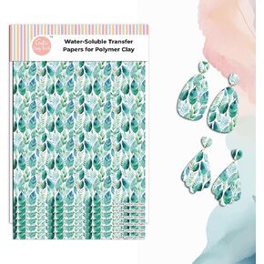 Watercolor Leaves Clay Transfer Paper - 6 Pcs, Transfer Paper for Polymer Clay, Leaf Polymer Clay Transfer Sheet for Jewelry Making (Water-soluble Transfer Papers) TPUS-866