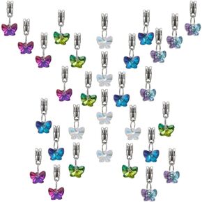 PH PandaHall 30pcs Butterfly Glass Charms Pendants, 5 Colors Faceted Butterfly Crystal Dangle Charms with Bail Hanger Large Hole Transparent Beads for Necklace Earrings Bracelets Keychains Jewelry