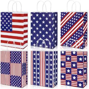 AnyDesign Patriotic Paper Bags with Handle Stars Stripes Gift Treat Bags 4th of July American Flag Party Favor Goodie Bags for Independence Day Memorial Day Gift Wrap Supplies, 12Pcs, 5.9x8.3x3.1 Inch