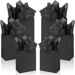 FISHLONO Black Gift Bags Bundle in Different Sizes (8 Small 8.5'', 8 Medium10'', 8 Large 13'') Gift Bags with Tissue Paper, Black Kraft Paper Bags for Wedding, Graduations, Birthdays, Shopping (24)