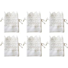 10pcs Organza Burlap Bags Lace Organza Drawstring Bags for Wedding Party Favors Supplies Bridal Shower Baby Shower Jewelry Pouches White