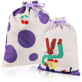 silenwest Premium Canvas Drawstring bags | Large 20" Medium 16" | Polka Dot Bunny Gift Bag for Birthday, Bridal shower, Wedding, Easter