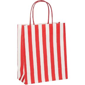 Fun Express Medium Red and White Striped Gift Bags - Party Supplies - 12 Pieces